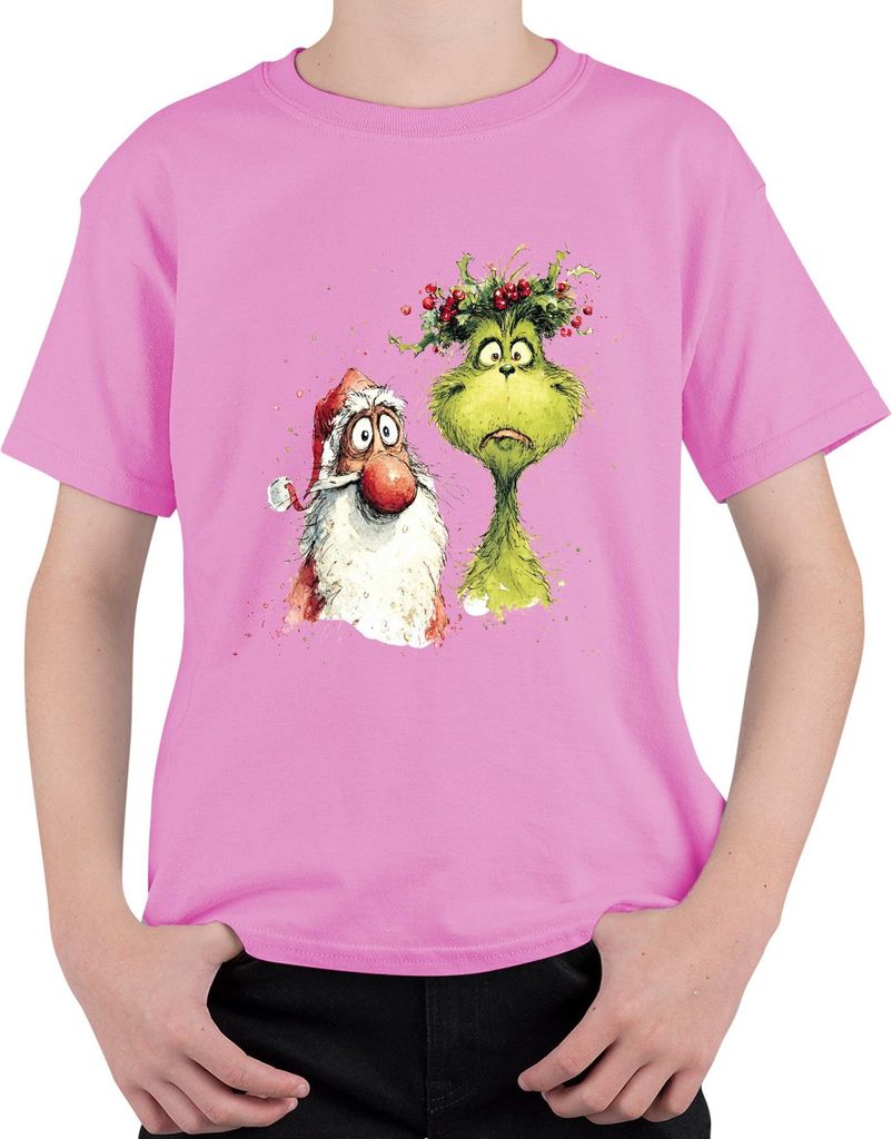 Grinch Weihnachtsmann Weihnachten lustig Geschenk Aquarell Retro Uni Kinder T-Shirt, Pink, 140