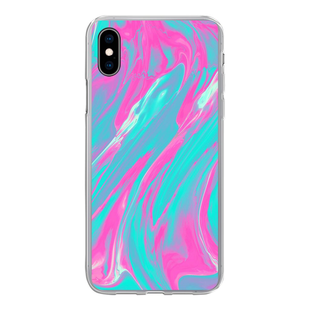 MuchoWow Handyhülle Schutzhülle Hülle für iPhone Xs Kunst - Rosa - Blau - Psychedelisch Silikon Softcase Handy Hülle - Handytasche