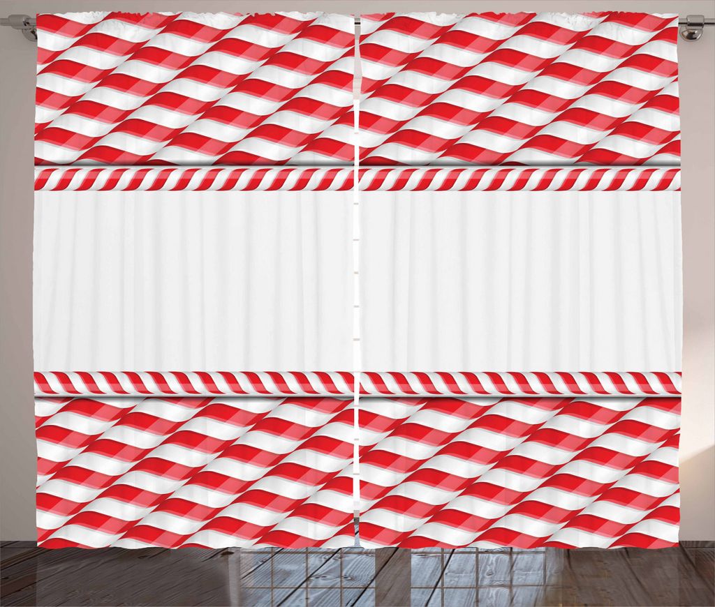 ABAKUHAUS Zuckerstange Rustikaler Gardine, Abstrakte Weihnachtsgrenze, Schlafzimmer Kräuselband Vorhang mit Schlaufen und Haken, 280 x 225 cm, Wei...