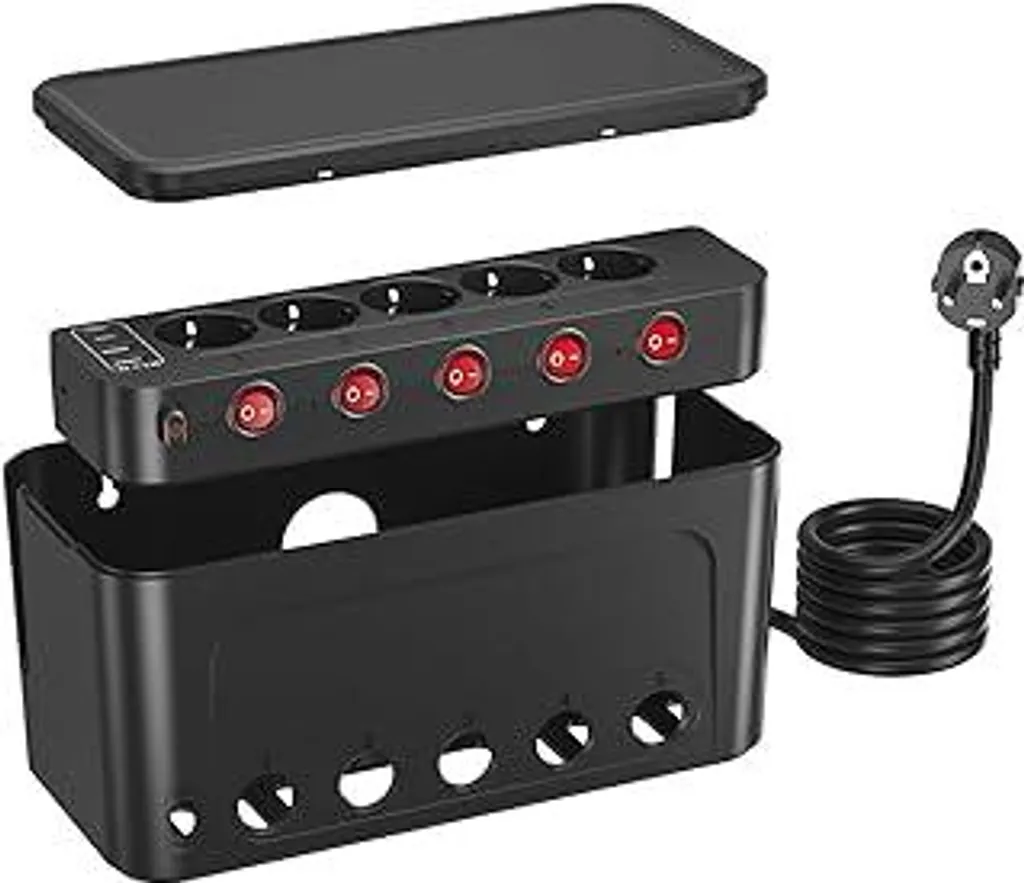 Presa Multipla Sicura per Bambini con Box Organizer Cavi Nero