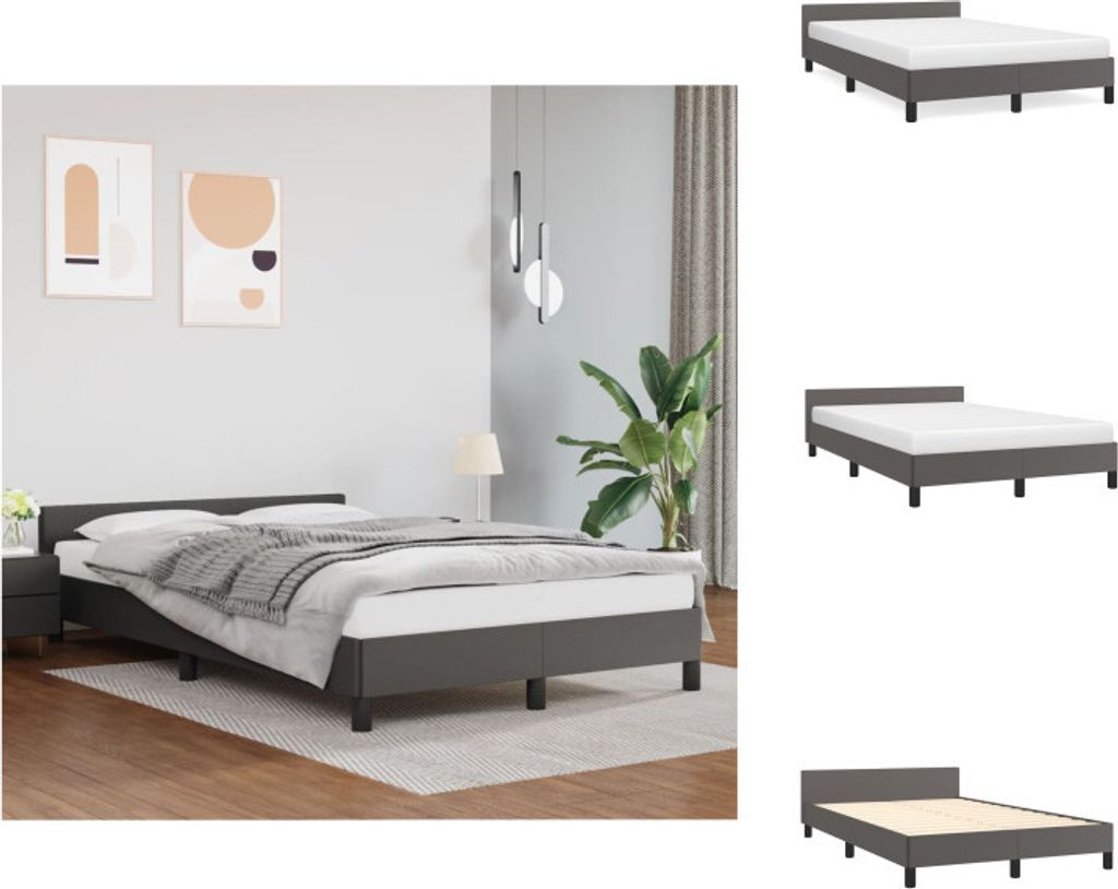 vidaXL Bettgestell mit Kopfteil Grau 120x200 cm Kunstleder - Betten & Bettgestelle