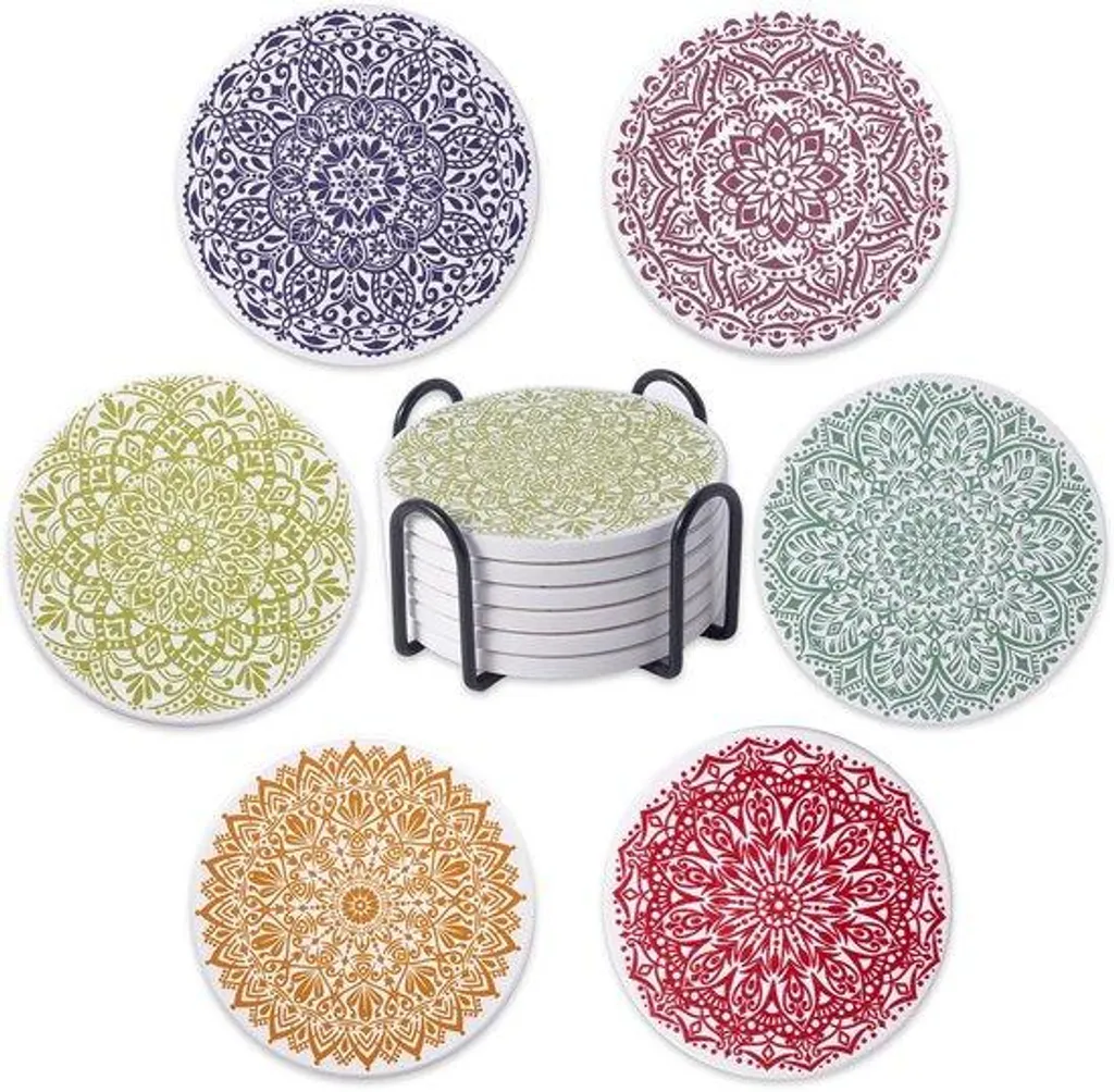 Sous-verres absorbants céramique rouge 10 cm contre les taches d'eau