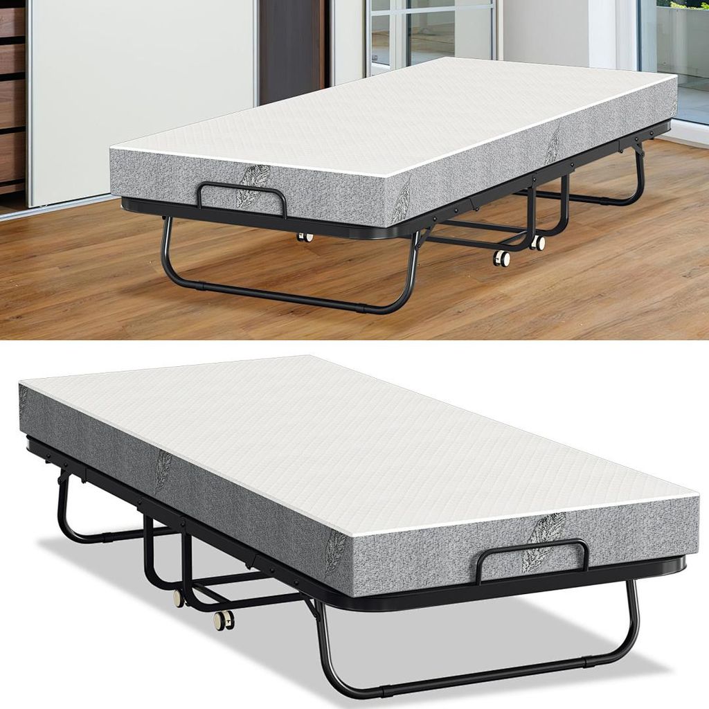 Ikodm Klappbett Gästebett Klappbar mit Matratze 90x200cm Faltbett Bett Einzelbett Klappmatratze Metallbett Liege