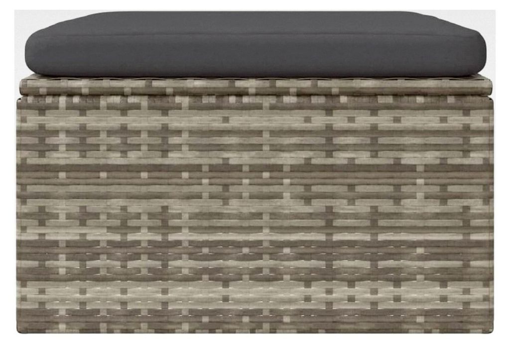 Gartenhocker mit Kissen Grau 55x55x30 cm Poly Rattan für Wohnzimmer, Terrasse, Garten, Balkon