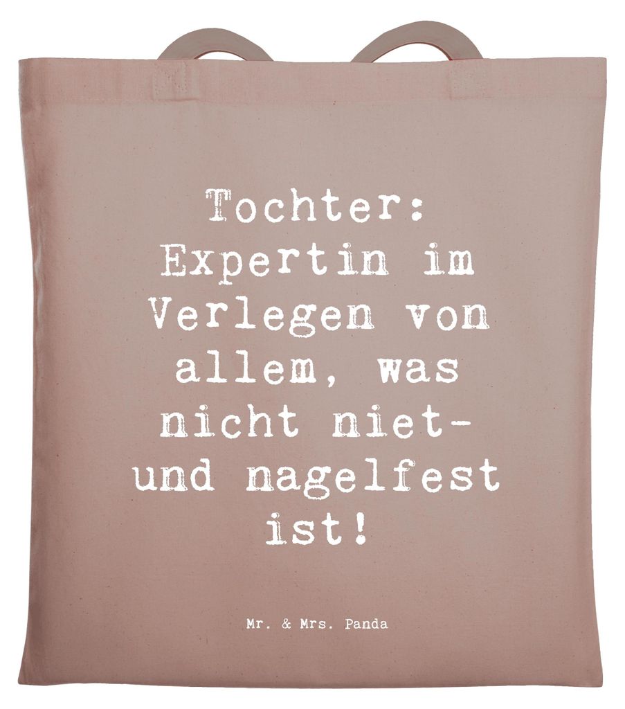 Mr. & Mrs. Panda Beutel Spruch Tochter Expertin - Braun Pastell - Geschenk, Liebe, herzerwärmende Sprüche, Liebenswert, Humor, Tasche, Tote Bag, ...