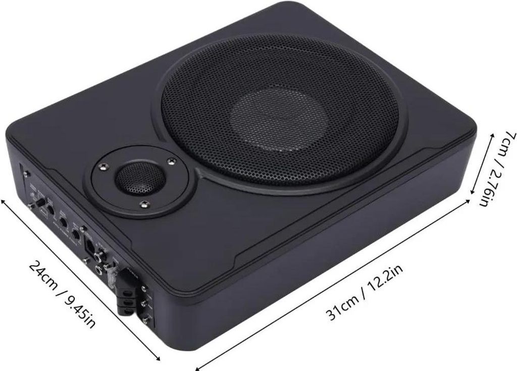 Aktiver Untersitz-Subwoofer fürs Auto, integrierter Verstärker, inkl. Stromkabel