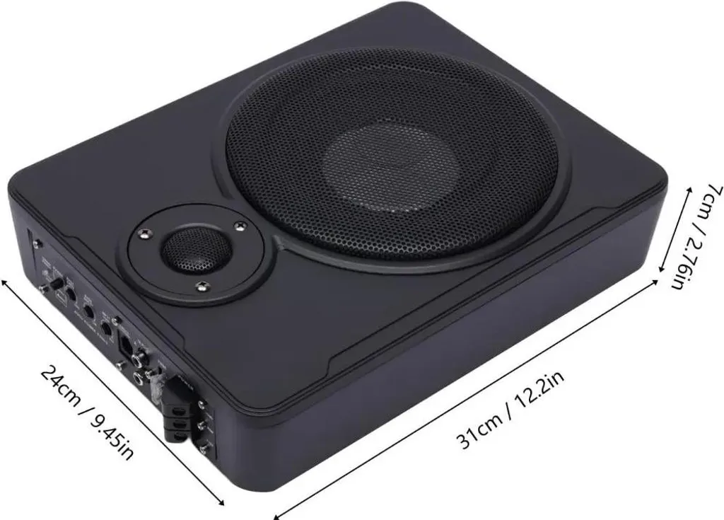 Subwoofer plat amplifié pour voiture sous le siège avec kit de câblage noir