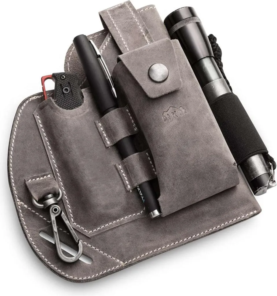Organiseur EDC MKM en cuir gris avec passant ceinture pour multitool - 2