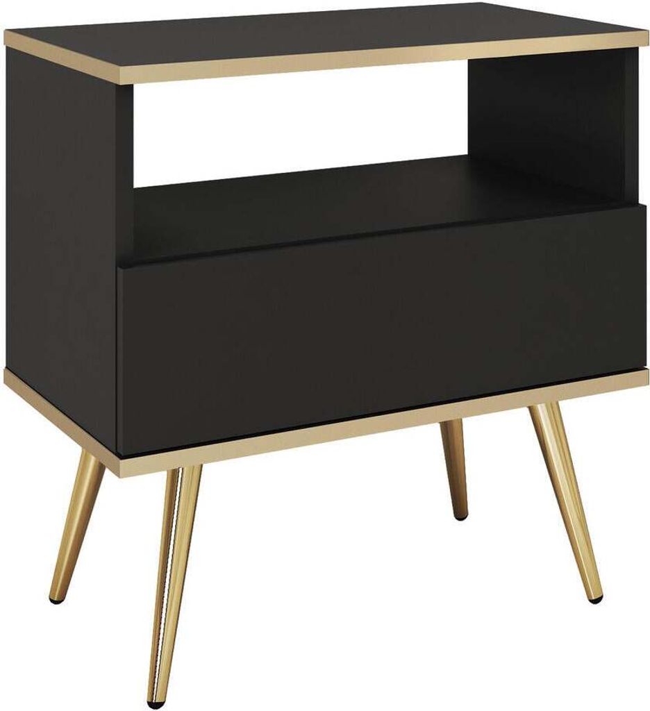 FURNLUX Nachttisch Oro Schwarz Und Gold 54cm / Hauptfarbe: Schwarz / Abmessungen: 54 x 39 x 59 cm