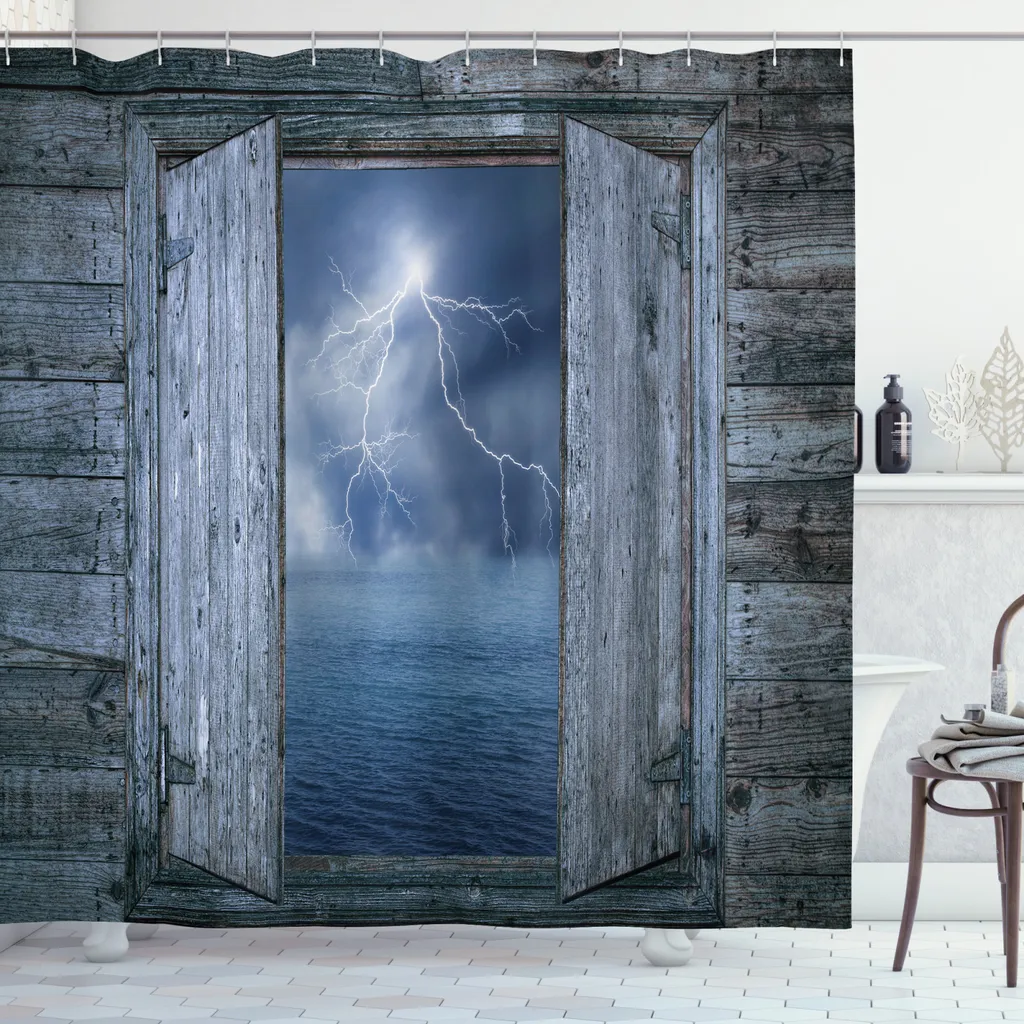 Tenda da Doccia Blu Grigio Fulmini ABAKUHAUS - Stile e Igiene