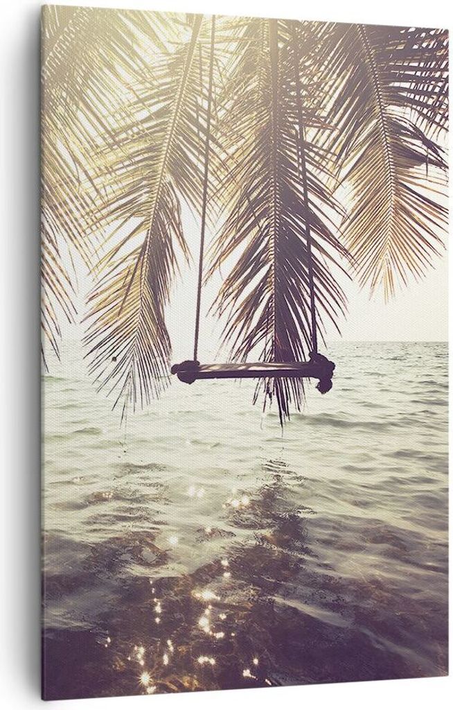 Bild auf Leinwand - Leinwandbild - Einteilig - Meer Palme Wasser - 80x120cm - Wand Bild - Wanddeko - Wandbilder - Leinwanddruck - Wanddekoration - ...