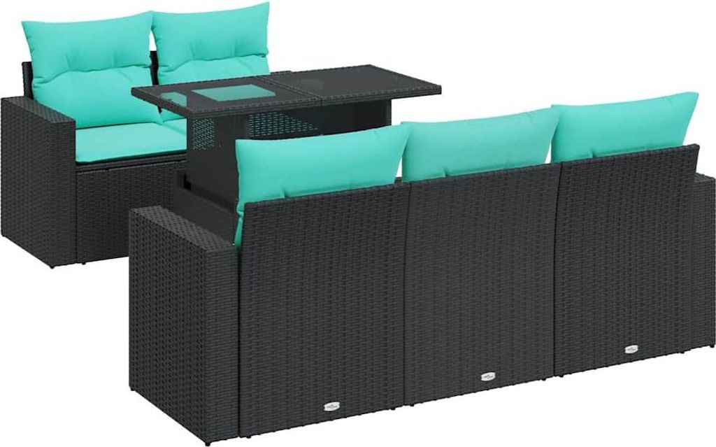 6-tlg. Garten-Sofagarnitur mit Kissen Schwarz Poly Rattan