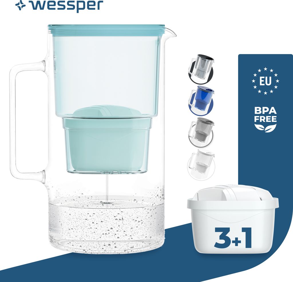 Wessper Wasserfilterkanne aus Glas 3 L Kompatibel mit Produktbild 