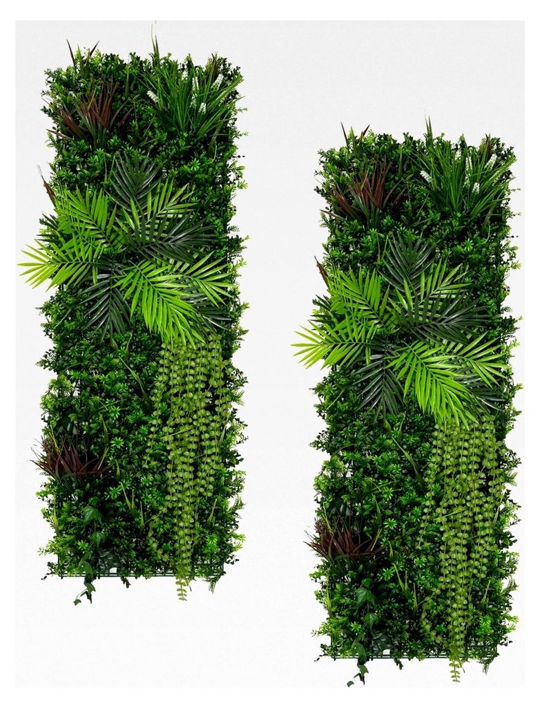 Wandpaneel mit künstlichen Pflanzen, 2 Stück, 50 x 150 cm, Fliesen für Innen- und Außenbereich, wetter- und UV-beständig, Graszaun, künstlich...