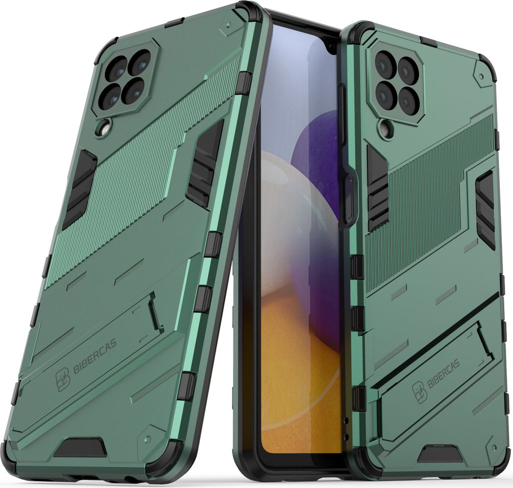 Armor Hülle für Samsung Galaxy A22 4G, Hybrid PC TPU Bumper Stoßfestes Schutzhülle mit Standfunktion Grün