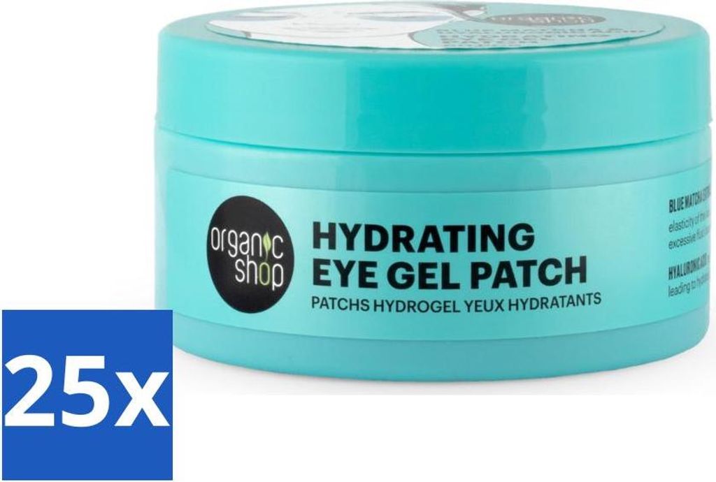 Organic Shop - Augengel-Patch Blue Matcha & Hyaluronsäure - Erfrischend und feuchtigkeitsspendend - 60 Patches - Vorteilspack - 25 Stücke