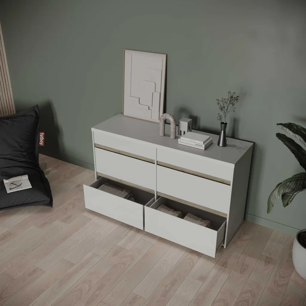 Commode bicolore 6 tiroirs CLYDE en chêne kronberg et blanc moderne - 12