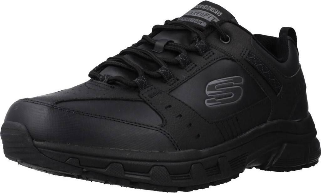 A black Skechers shoe is shown from a side angle against a white background.