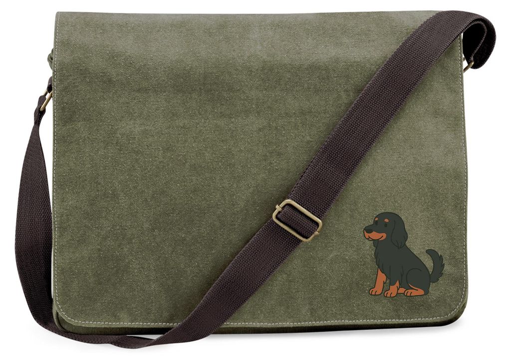 Huuraa Umhängetasche Gordon Setter Comic Gordi 14 Liter Military Green Canvas Laptoptasche Geschenkidee