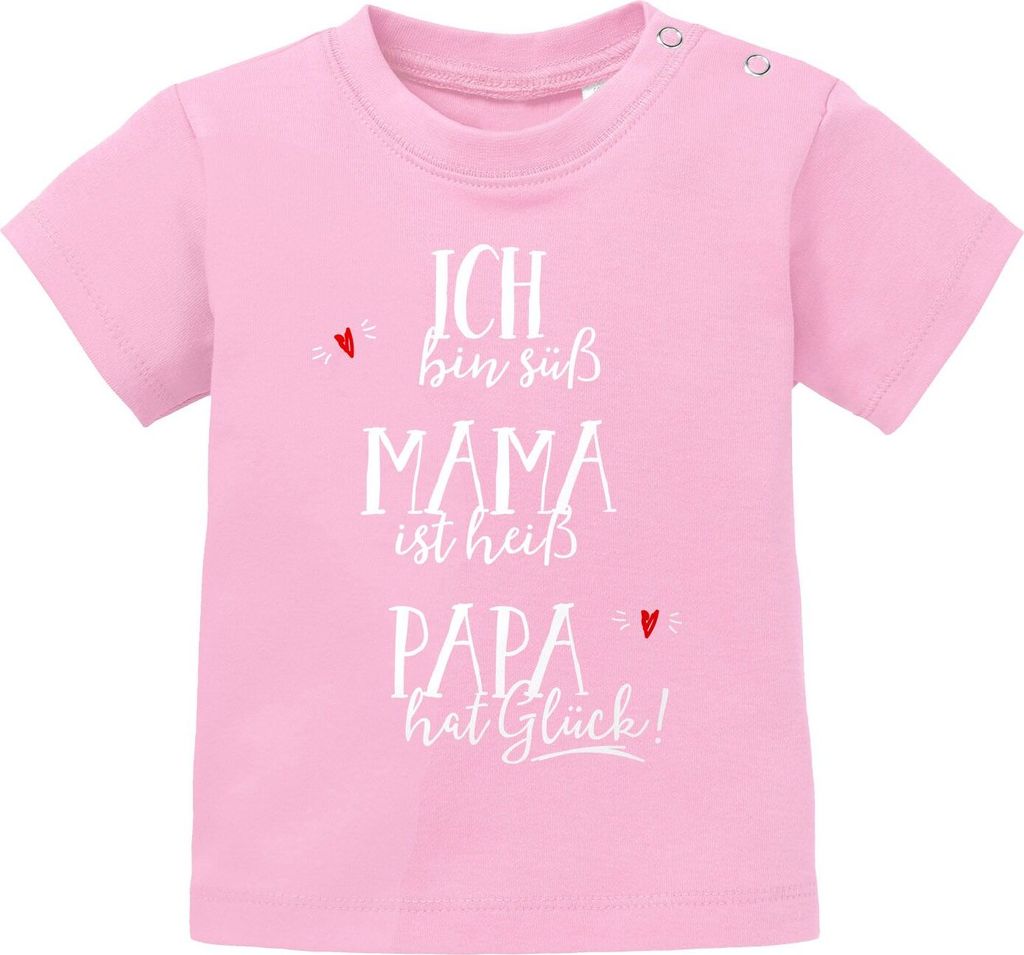Baby T-Shirt kurzarm Babyshirt ich bin süß, Mama ist heiß, Papa hat Glück Jungen Mädchen Shirt Moonworks rosa 56/62 (1-3 Monate)