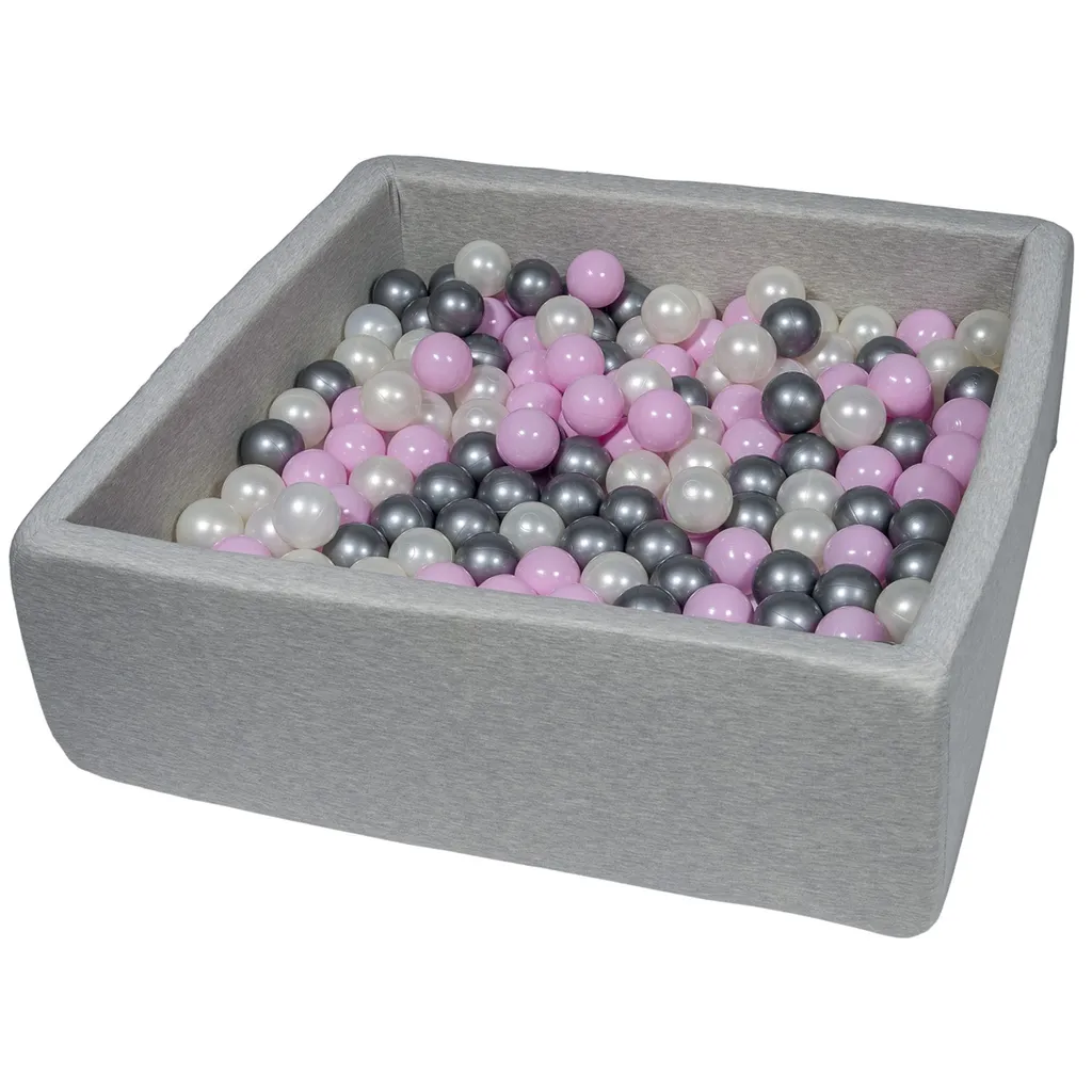 Piscine à balles rose et argent 90 cm avec housse lavable et 200 perles