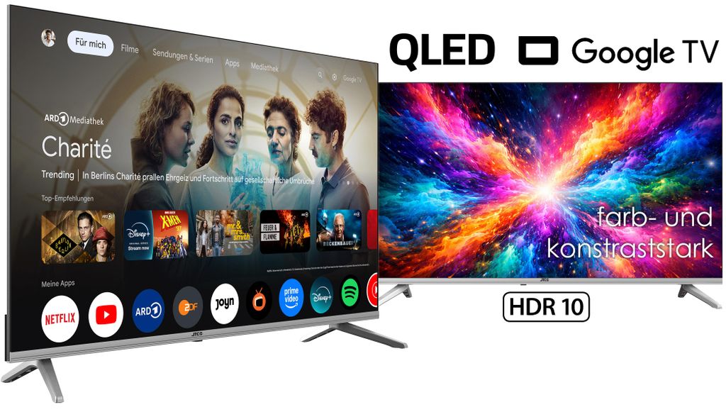 JTC-24 32 Zoll / 80 cm QLED Smart Fernseher JTCSQ32H39330G, Android TV, Play Store, Google Sprachsteuerung, Triple Tuner, Bluetooth, Rahmenlos-Design
