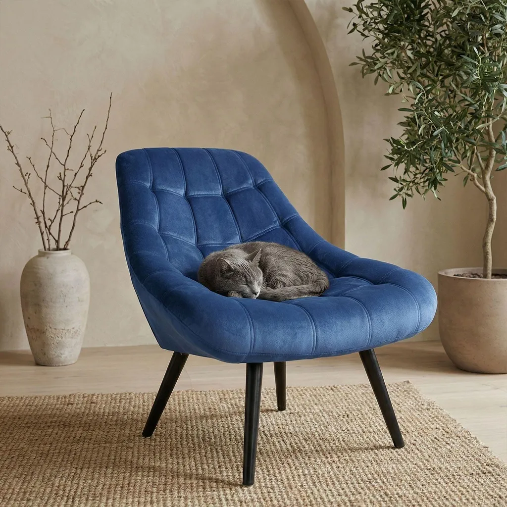 Fauteuil Confortable Velours Bleu Danios - Solution Déco Salon Design - 5