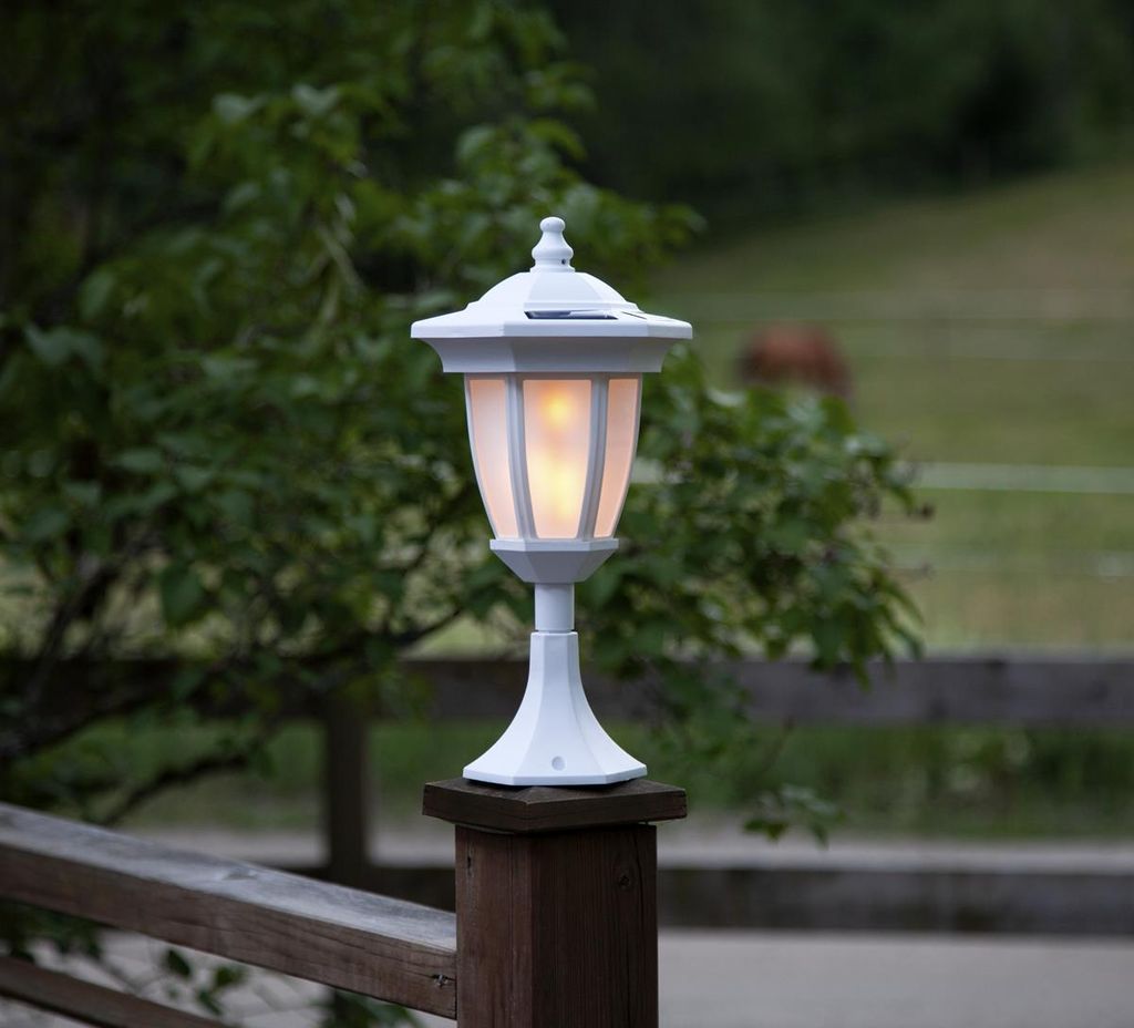 LED Solar Laterne 'Flame' - 4in1 - Tisch/Boden/Wand - gelbe LED - Dämmerungssensor - weiß