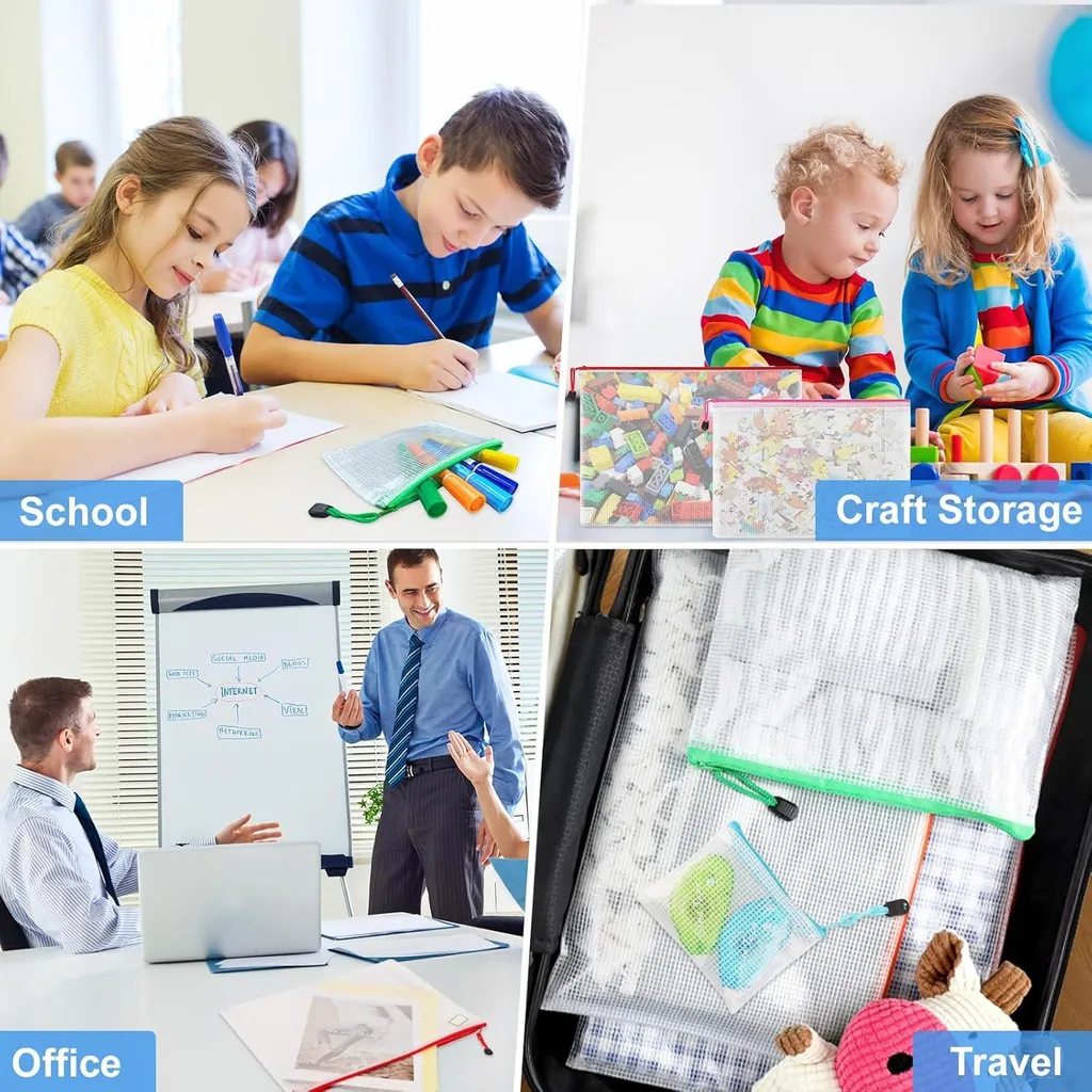 Rangement documents pour école et bureau 35 pochettes zippées mesh - 2