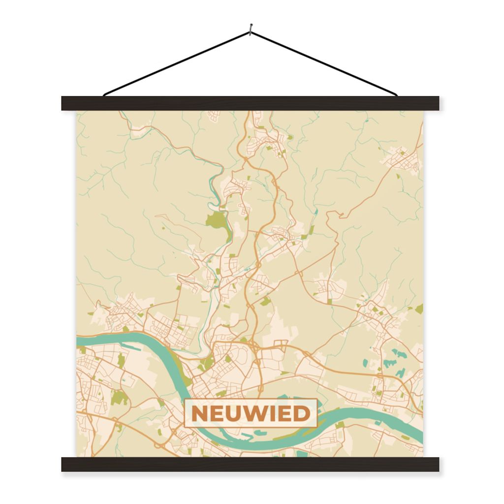 MuchoWow Textilposter Neuwied - Karte - Vintage - Stadtplan 120x120 cm mit schwarzem Rahmen - Aufhängungsset