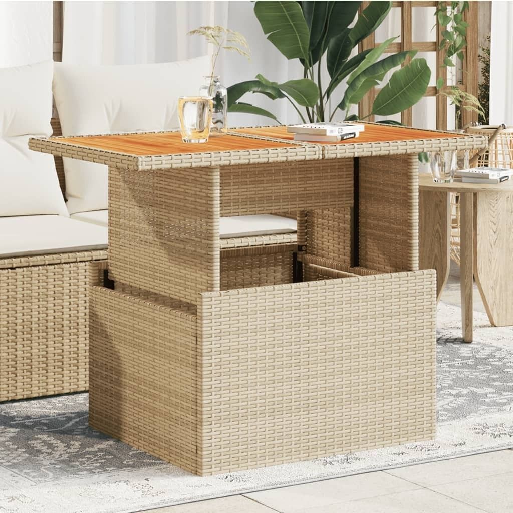 ZMH Gartentisch Beige 100x55x73 cm Poly Rattan und Akazienholz