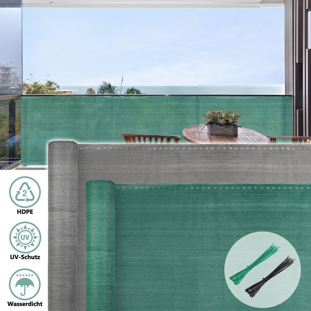 Fiqops 100*12cm Balkonsichtschutz Sichtschutzfolie Blickdicht Zaun Garten HDPE Grau Balkonbespannung Balkonverkleidung