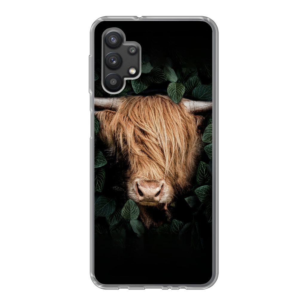 MuchoWow Handyhülle Schutzhülle Hülle für Samsung Galaxy A32 5G Schottische Highlander - Tier - Flora Silikon Softcase Handy Hülle - Softcase
