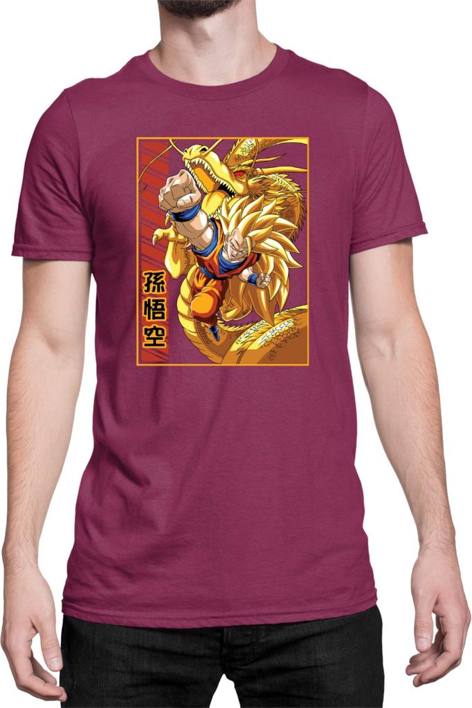 Herren T-Shirt Dragon Anime Manga Ball Z Goku 38, Man 2XL / Burgundy