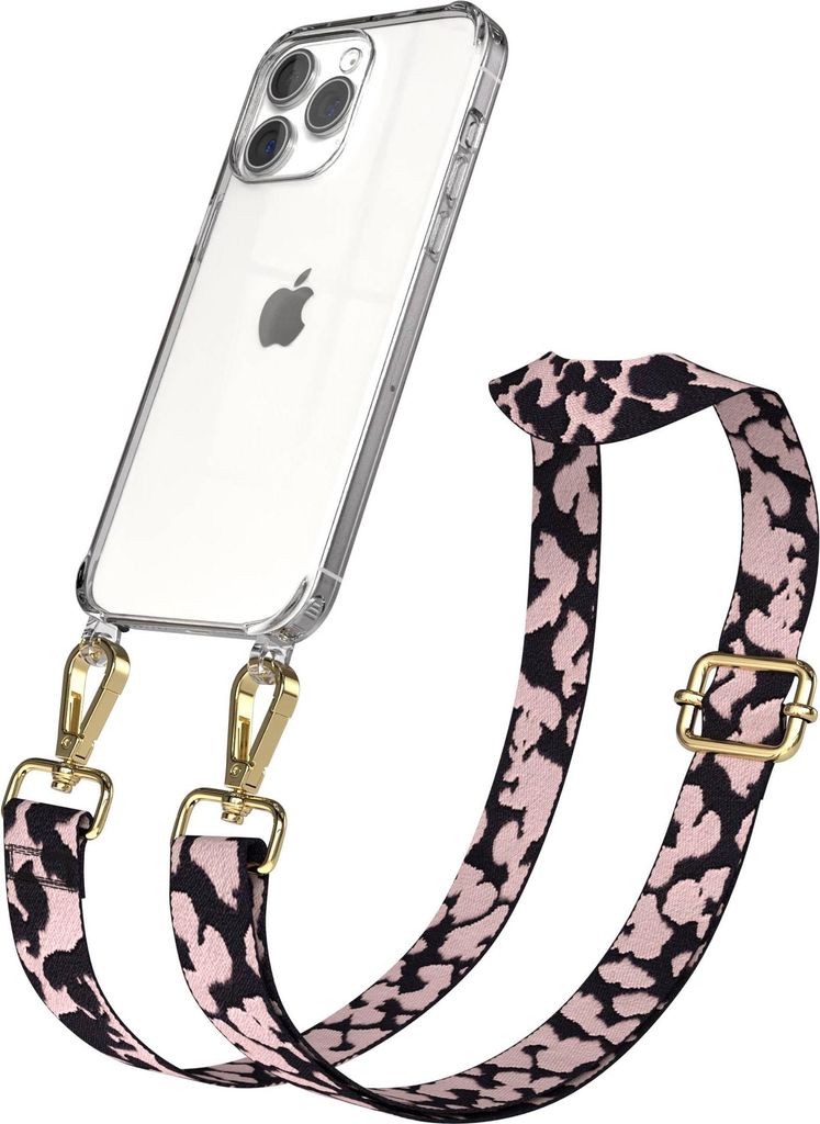 EAZY CASE Handykette - Verstellbarer Trageriemen kompatibel mit Apple iPhone 15 Pro Max, Handykordel mit transparenter Silikon-Hülle, Karabiner Go...