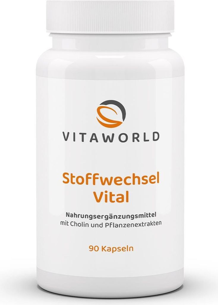 Vitaworld Stoffwechsel Vital | 90 Kapseln | mit Cholin, Grünem Tee, Guarana & Piperin | vegan