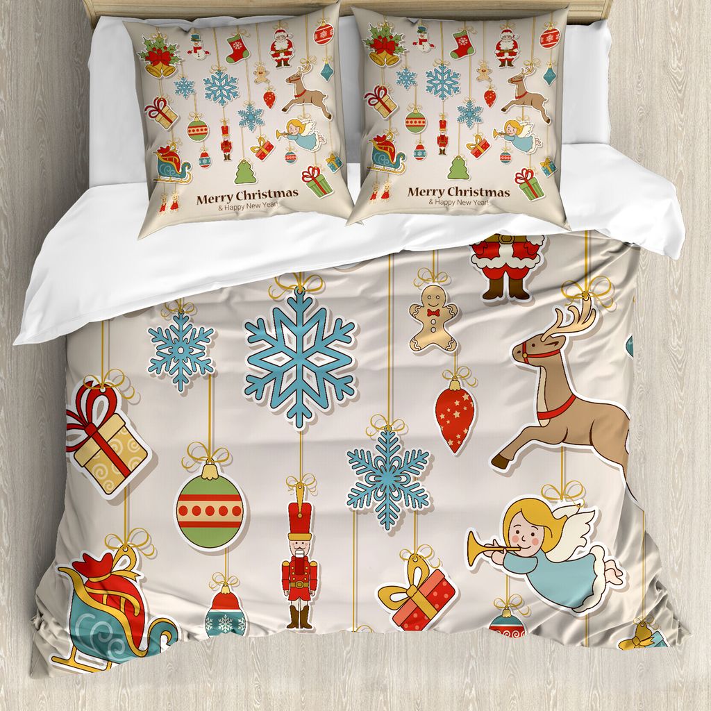 ABAKUHAUS Weihnachten Bettbezug, Weihnachtsfeiertags, Milbensicher Allergiker geeignet mit Kissenbezügen, 200 cm x 200 cm - 80 x 80 cm, Mehrfarbig
