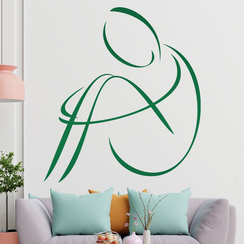 Mensch sitzend - Linien Wandtattoo in 6 Größen - Wandaufkleber Wall Sticker - Dekoration, Küche, Wohnzimmer, Schlafzimmer, Badezimmer