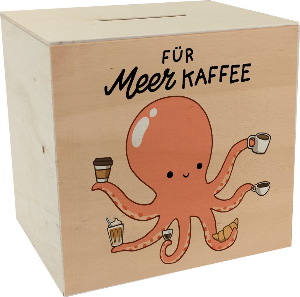 Jelly & Friends Krake Spardose aus Holz mit Spruch Für Meer Kaffee