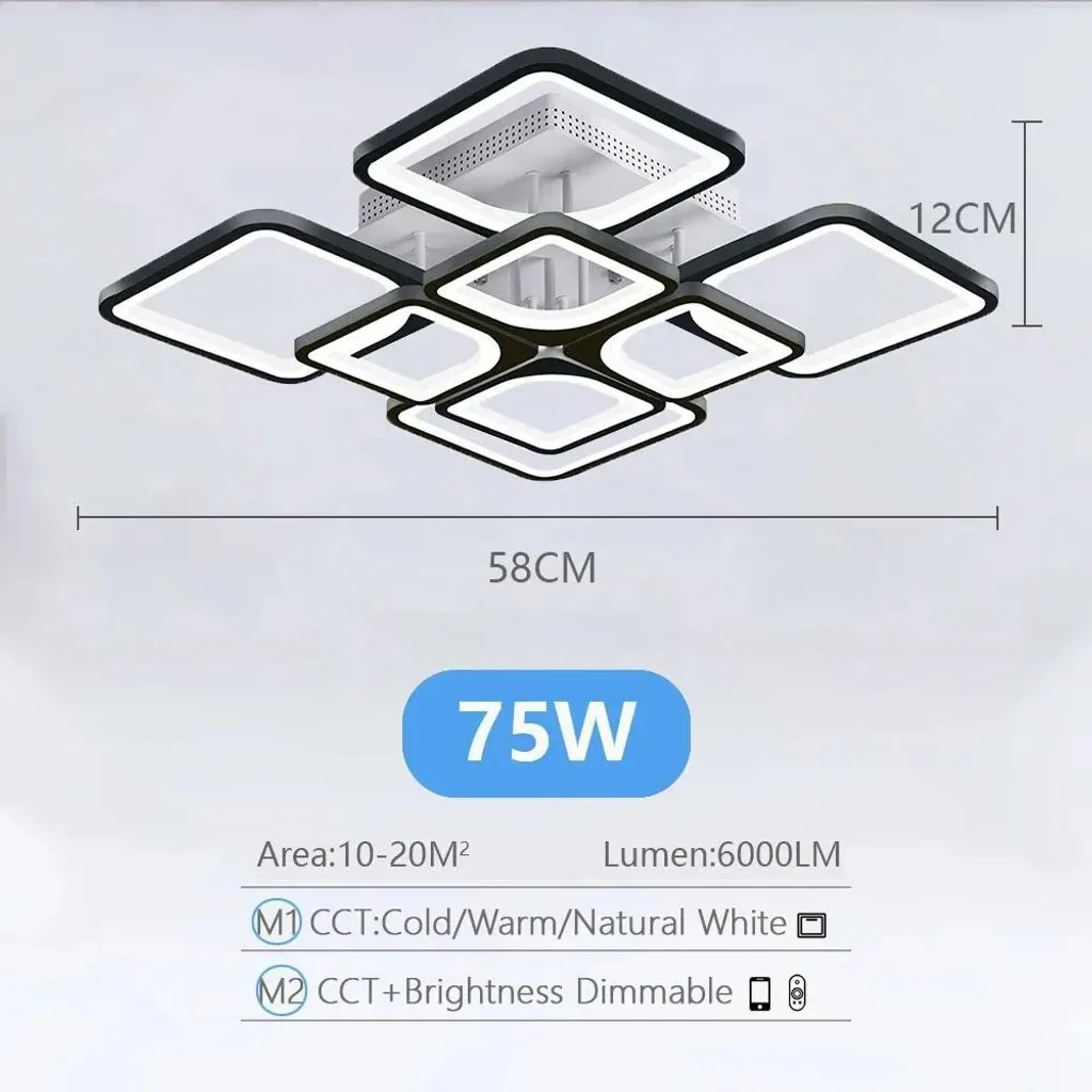 Plafonnier LED Variable Noir 4+4 avec Luminosité Réglable pour Salon - 2