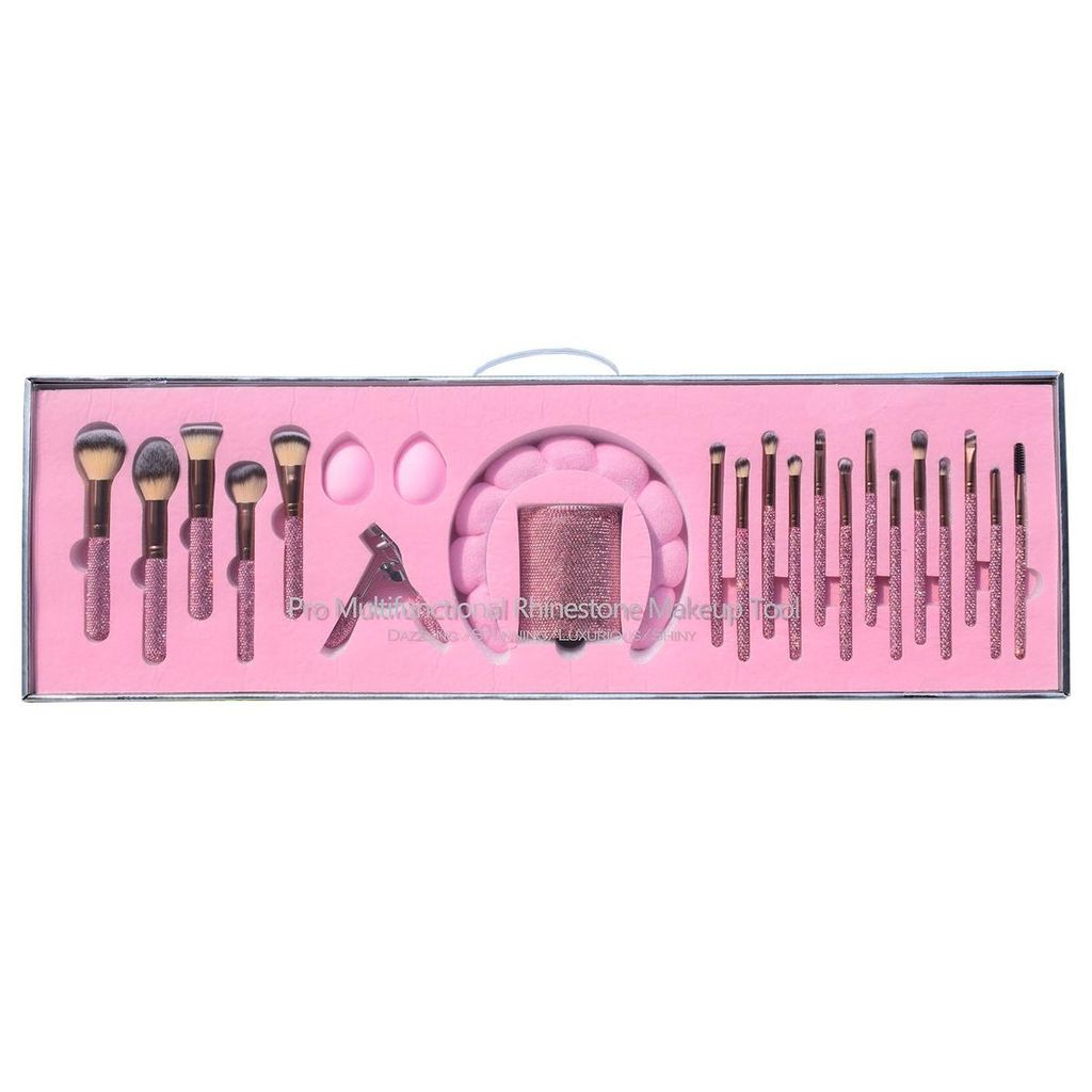 Professionelles Make-up-Pinselset 23-teilig, synthetische Pinsel mit Diamantgriff, für Puder, Kontur & Lidschatten, rosa