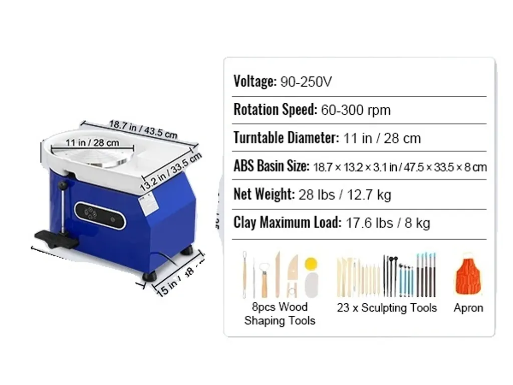 Tour de potier pour céramique avec pédale 450W et réglage de flux