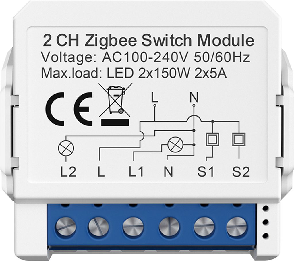 INF ZigBee Smart Switch Modul - 2 Gang, Weiß, Mini-Größe