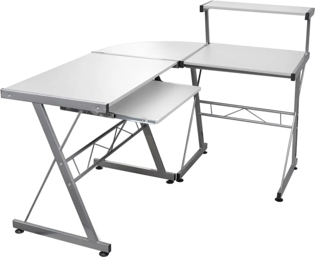 Poste de travail d'angle pour télétravail blanc 132x112 cm modulable