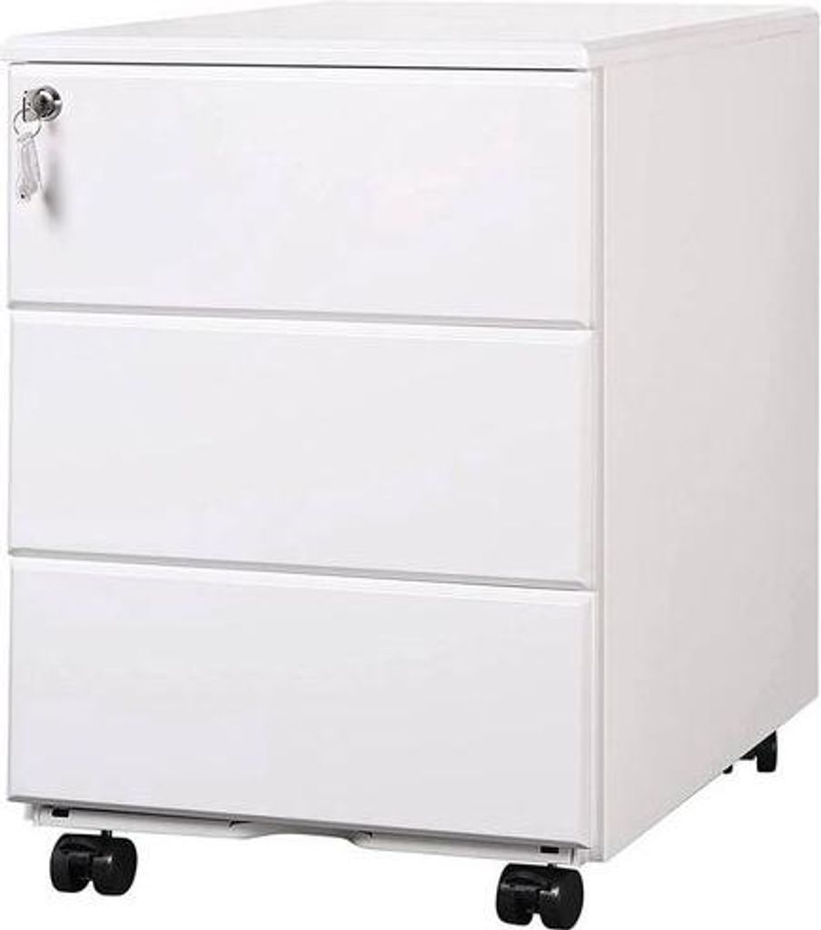 Aktenschrank mit Schloss - Büroschrank - Schubladenschrank - Weiß - 39x52,4x54cm