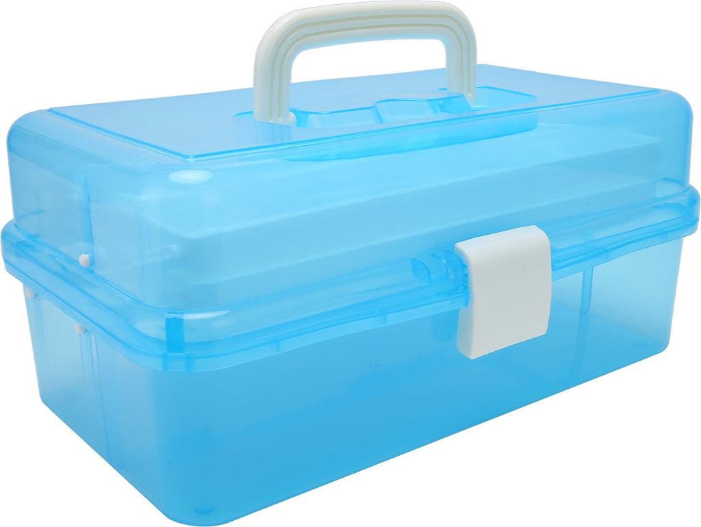 3 Ebenen tragbare Speicherbox transparente Handheld -Falten -Multipurpose -Hülle für Kunsthandwerk und kosmetisches Blau