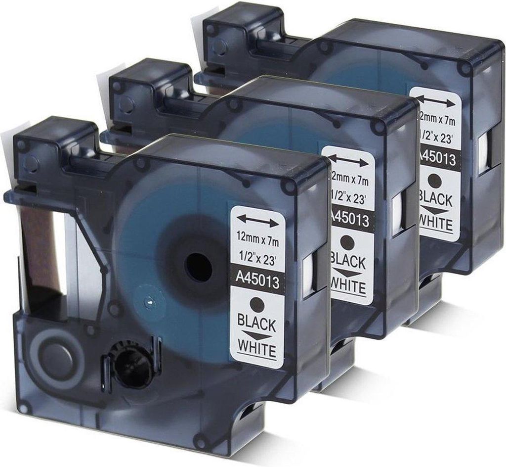 3 x Dymo 45013 Schwarz auf Weiß Standard-Etikettenbänder