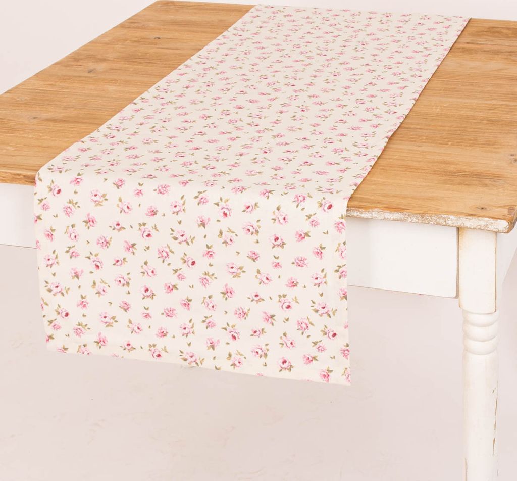 Tischläufer Classic Little Rose Rosenblüten ecru rosa 40x160cm