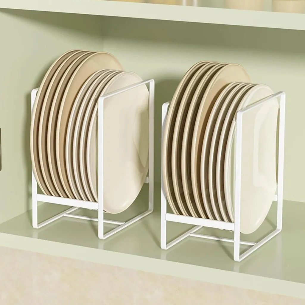 Étagère de rangement pour assiettes et couvercles, égouttoir métal blanc