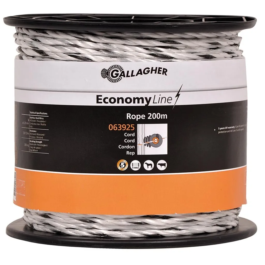 Cordelette pour Parcage Animaux 200 m Gallagher EconomyLine 5 mm
